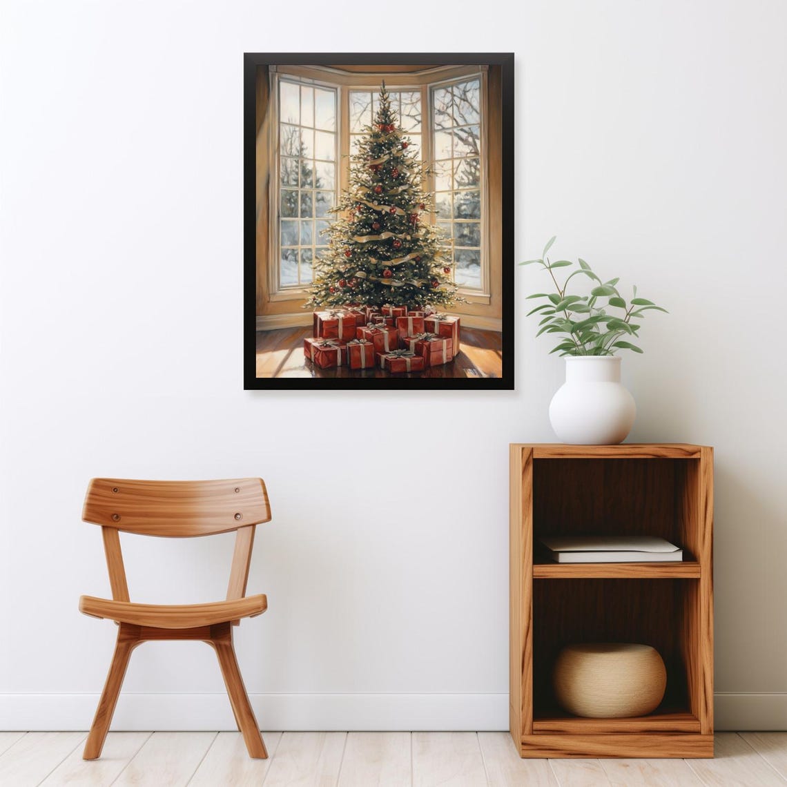 Decorated Christmas Tree with Red Gifts by Bright Bay Window Poster - Image 2