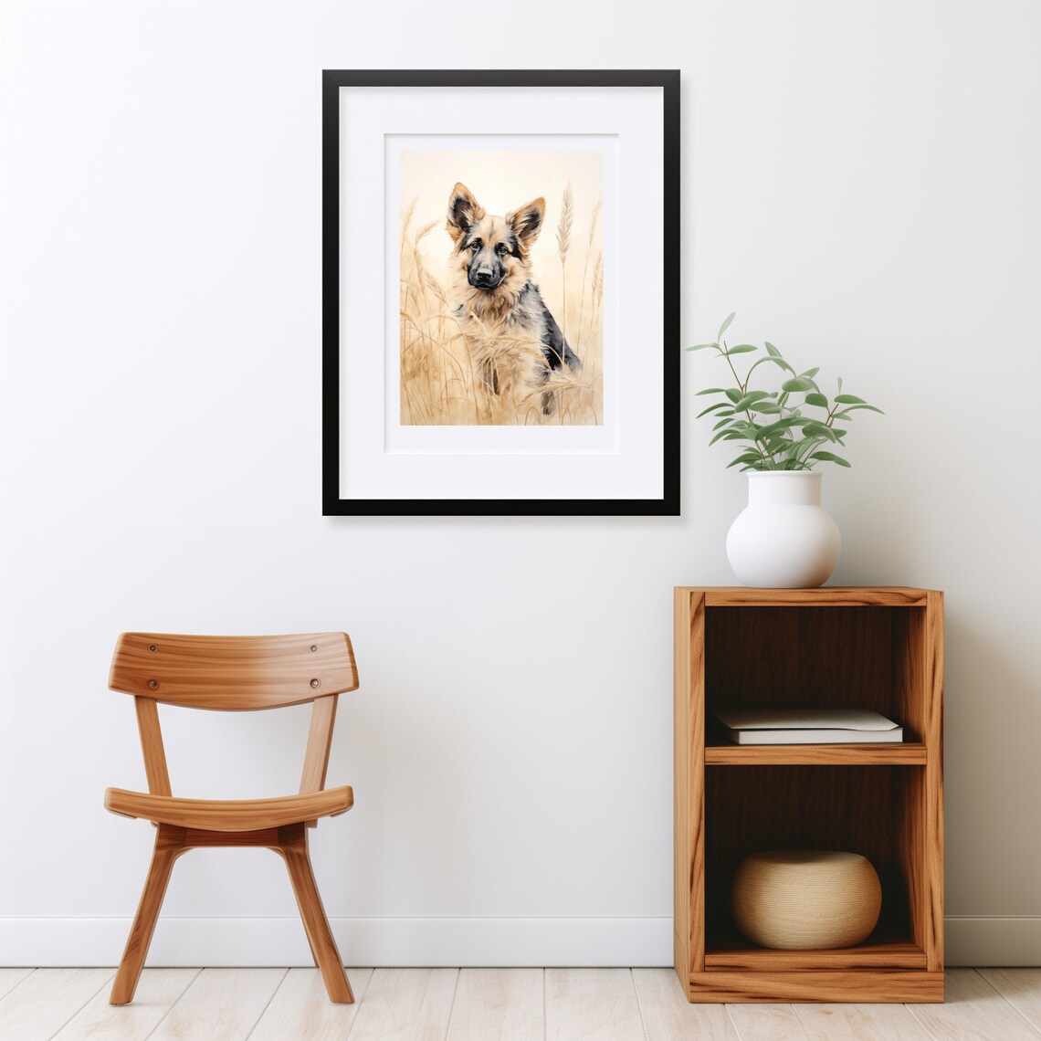 German Shepherd Puppy in Golden Wheat Field Watercolor Pet Poster - Image 2