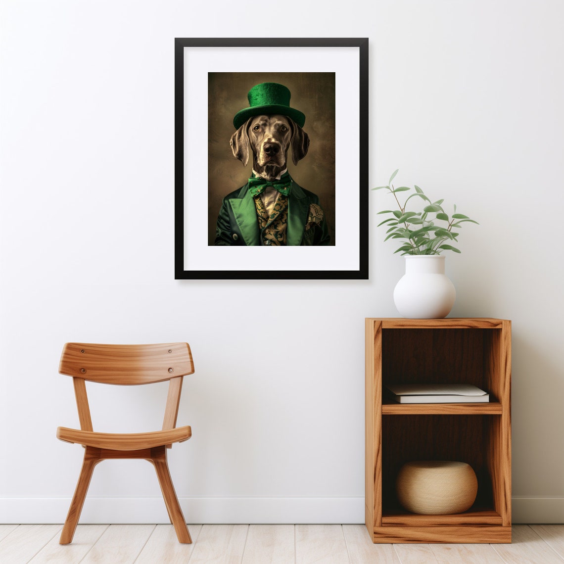 Weimaraner Dog in Green Top Hat and Suit St Patricks Wall Art - Image 2