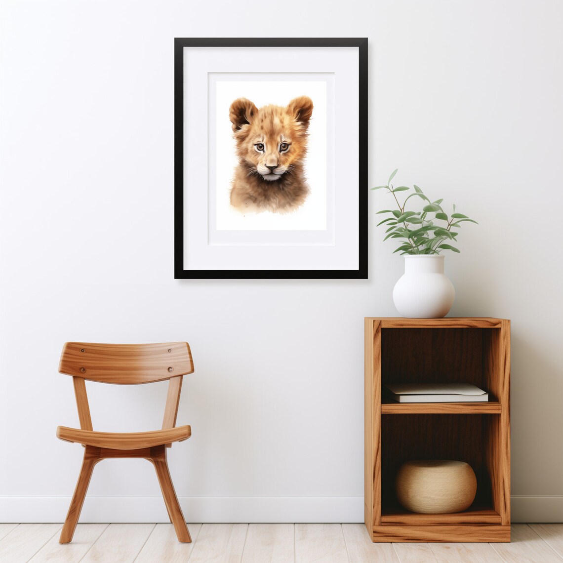 Baby Lion Cub Portrait Warm Watercolor Safari Nursery Wall Art - Image 2