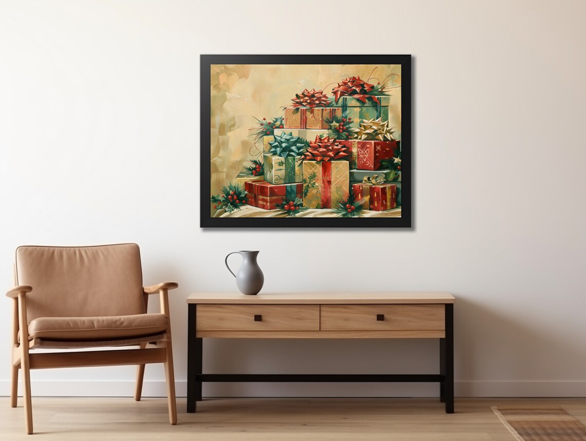 Stack of Christmas Gifts Painting Wrapped Presents Holiday Poster - Image 2