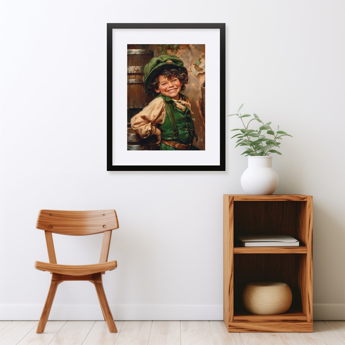 Smiling Irish Boy in Green Hat Leaning on Barrel St Patricks Poster - Image 2