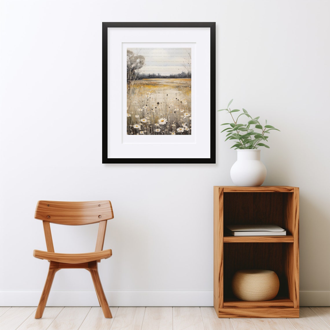 Muted Daisy Meadow in Golden Tones Rustic Oil Painting Poster - Image 2