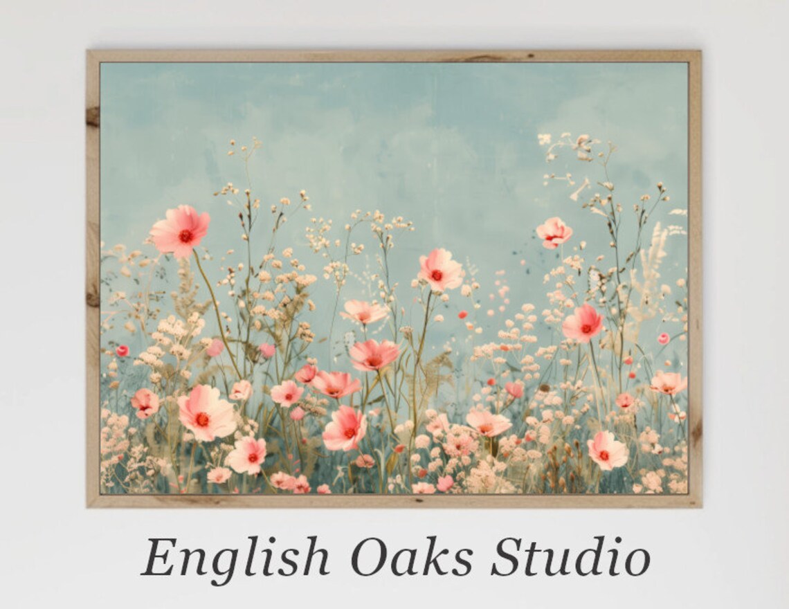 Vintage Rustic Summer Wildflowers Landscape Art Print