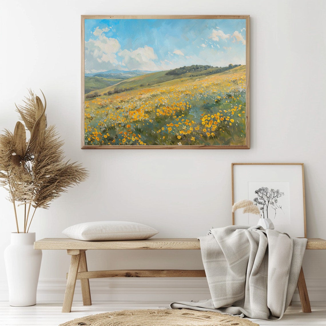 Yellow Wildflower Field Rolling Over Sunny Summer Hills Poster - Image 2