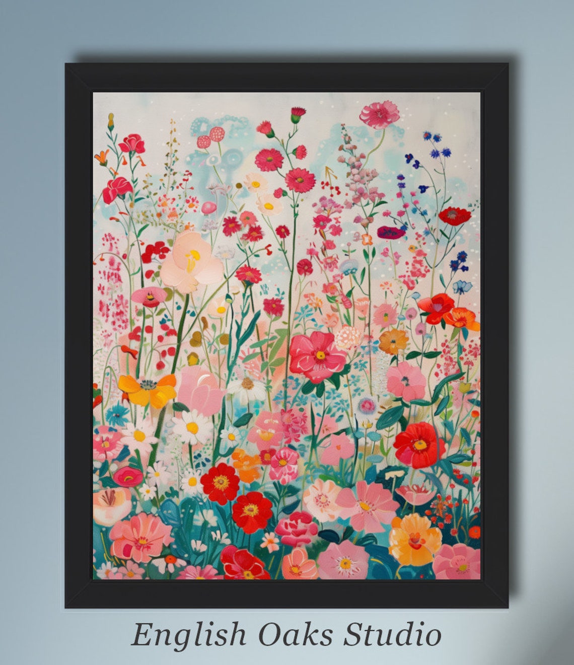 Whimsical Wildflower Field Light Airy Pink Red Yellow Blooms Poster
