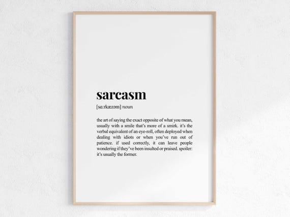 Sarcasm Definition Print Minimalist Dictionary Style Wall Art Funny Living Room Decor Sarcastic Gift For Best Friend