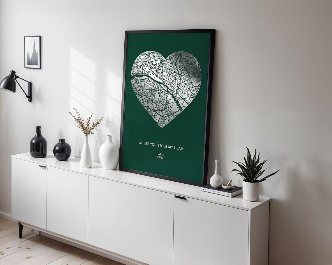 Foil Heart Map Print, Personalised Anniversary Art - Image 3
