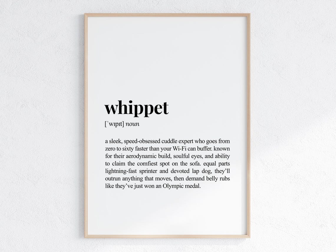 Whippet Dog Funny Definition Typography Black White Poster Breed Gift
