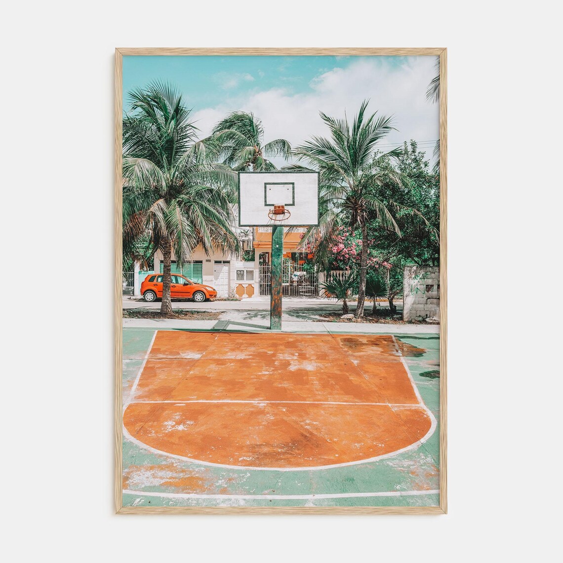 Tropical Outdoor Basketball Court Framed by Palm Trees Poster