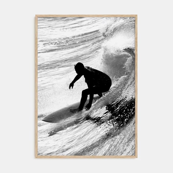 Fine Art Surfer Print Black White Photography Poster Ocean Wall Art Decor Surfing Decor Print For Home Or Office