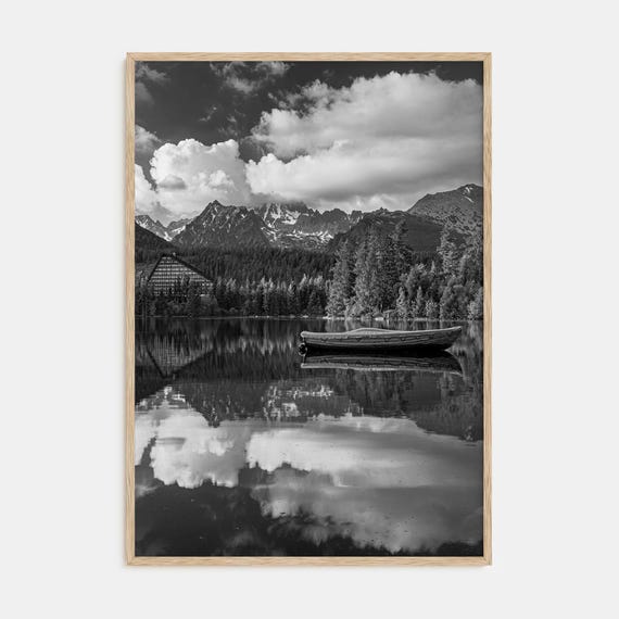 Fine Art Morning Lake Landscape Print Black White Photography Poster Nature Wall Art Home Decor Rustic Living Room Decor