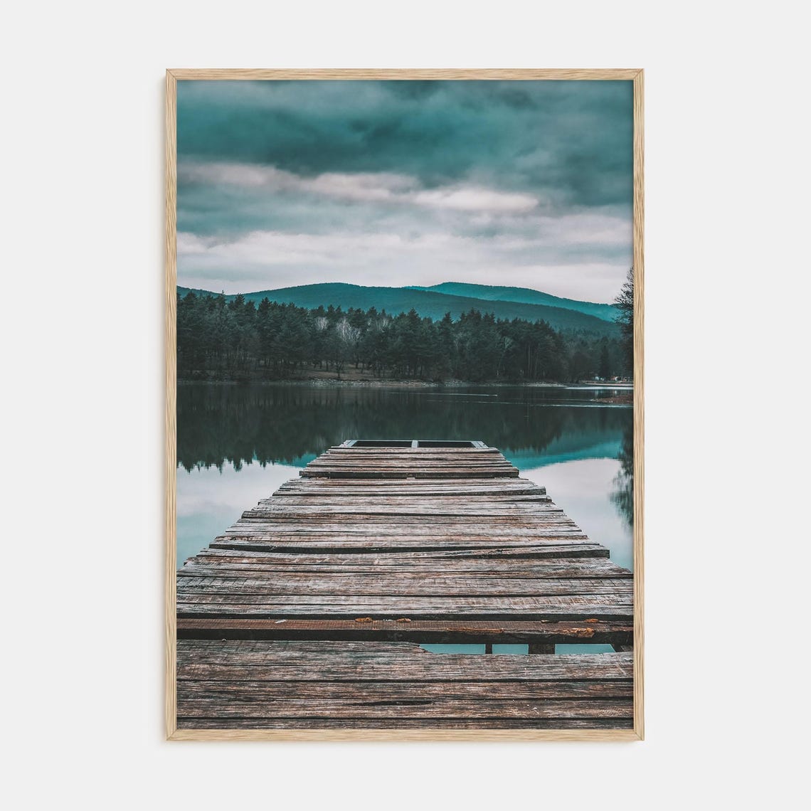 Wooden Dock on Still Lake Moody Forest Mountain Photo Poster