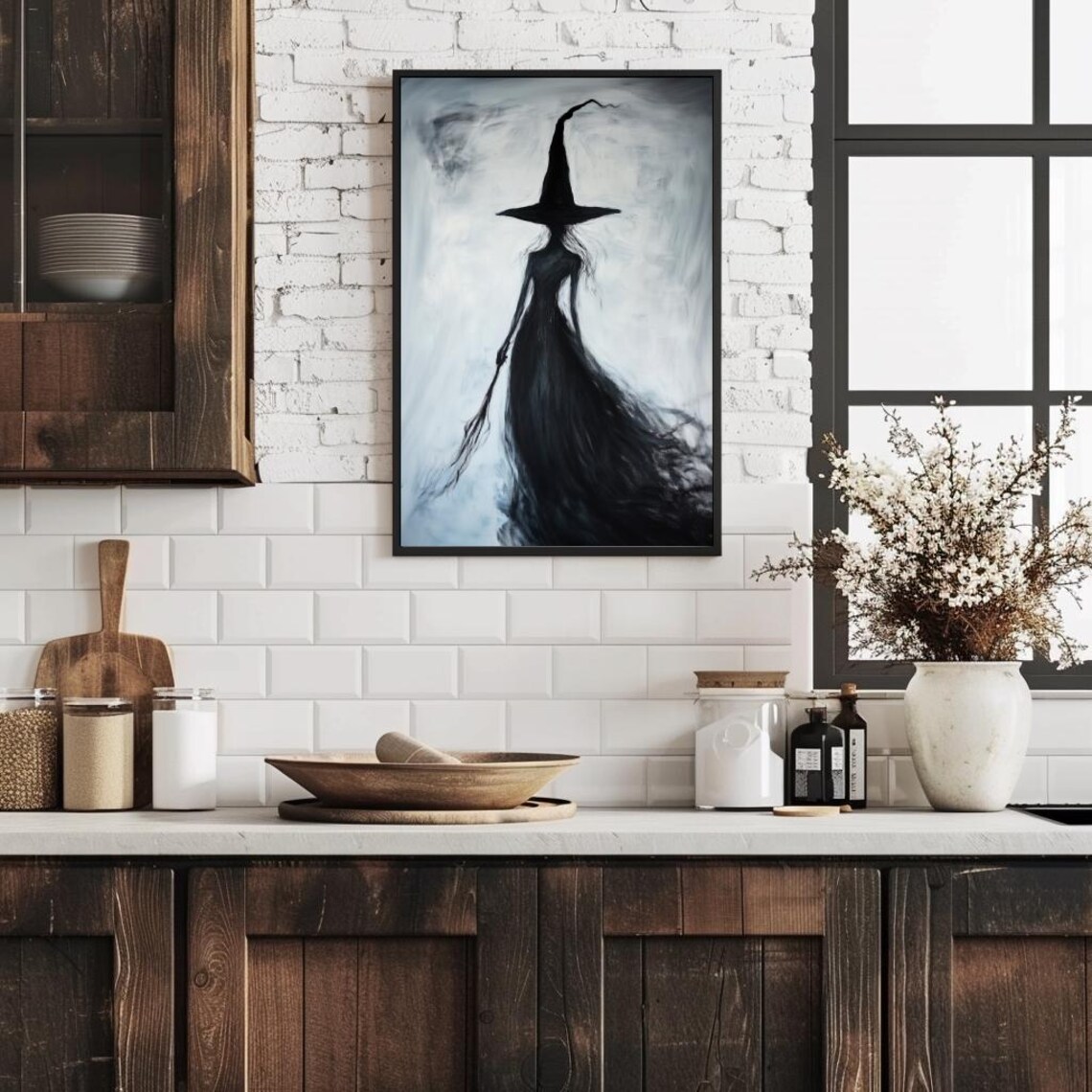 Smoky Black Witch Silhouette with Broom Dark Academia Poster - Image 3