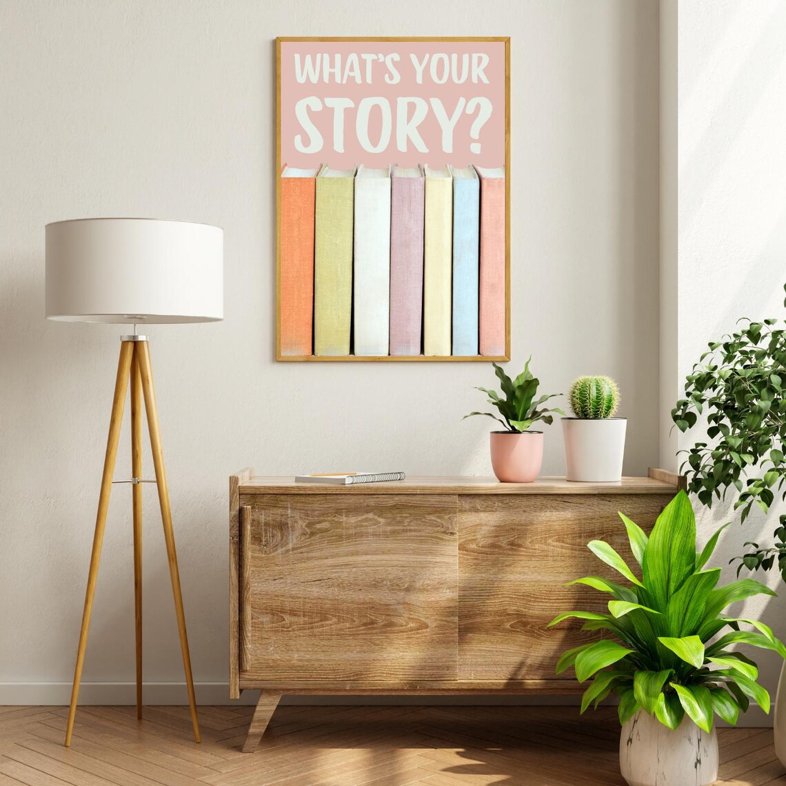 What's Your Story Pastel Book Spines Reading Nook Quote Poster - Image 5