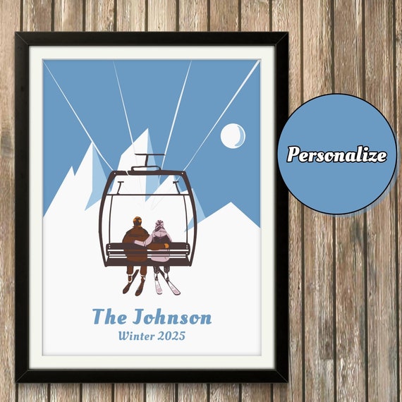 Personalized Skiing Print Retro Style Skier Poster Custom Gifts For Skiers Prints For Skiers Ski Themed Decor Family Ski Artwork