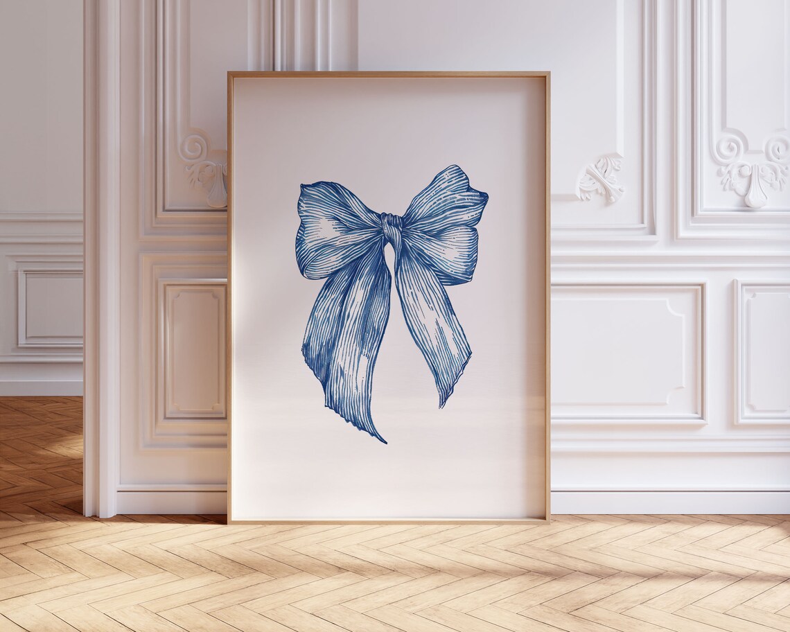 Blue Bow Coquette Art Print, Preppy Dorm Decor - Image 3