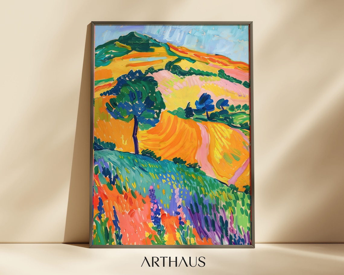 French Countryside Field Fauvist Colorful Rolling Hills Art Print
