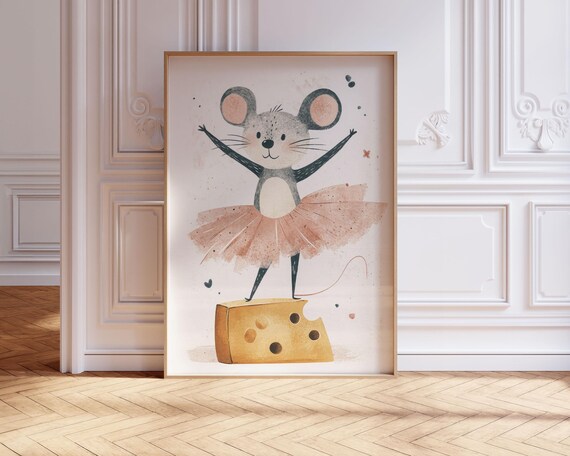 Ballerina Mouse In Pink Tutu Watercolor Cute Nursery Art Poster