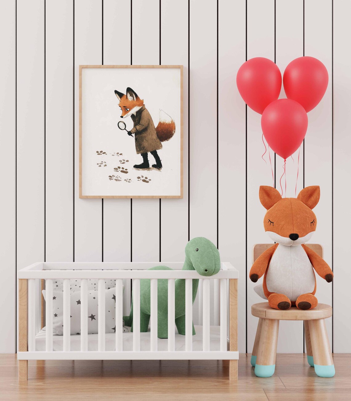 Detective Fox With Magnifying Glass Following Paw Prints Wall Art - Image 3
