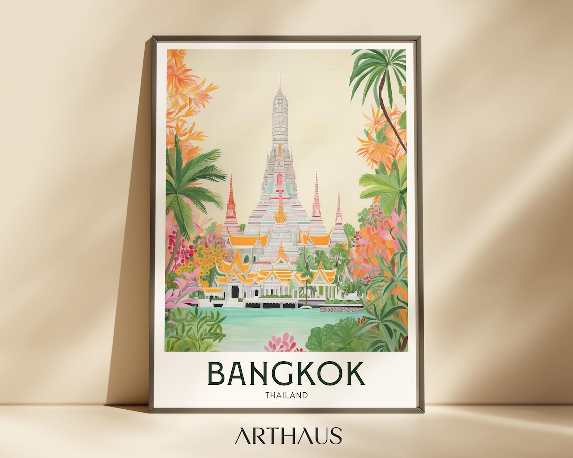 Thailand Travel Poster, Bangkok Vintage City Travel
