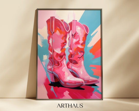 Cowgirl Boot Print Girly Apartment Decor Preppy Dorm Room Wall Art Western