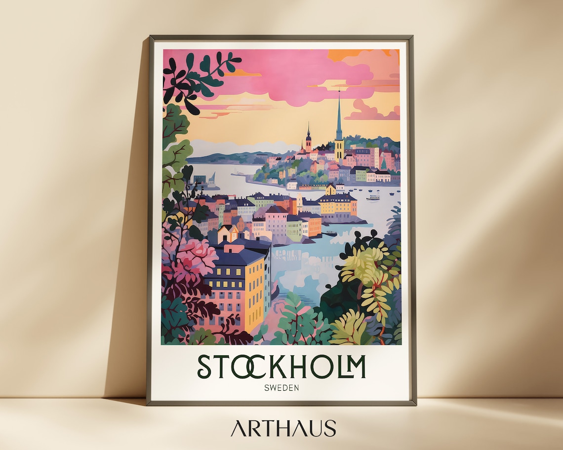 Stockholm Travel Poster, Retro Sweden Wall Art Print