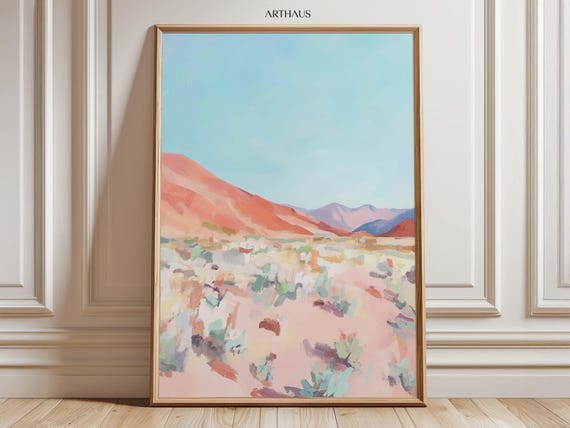 Pastel Landscape Print Desert Boho Wall Art Cottage House Decor Girly Apartment Coquette