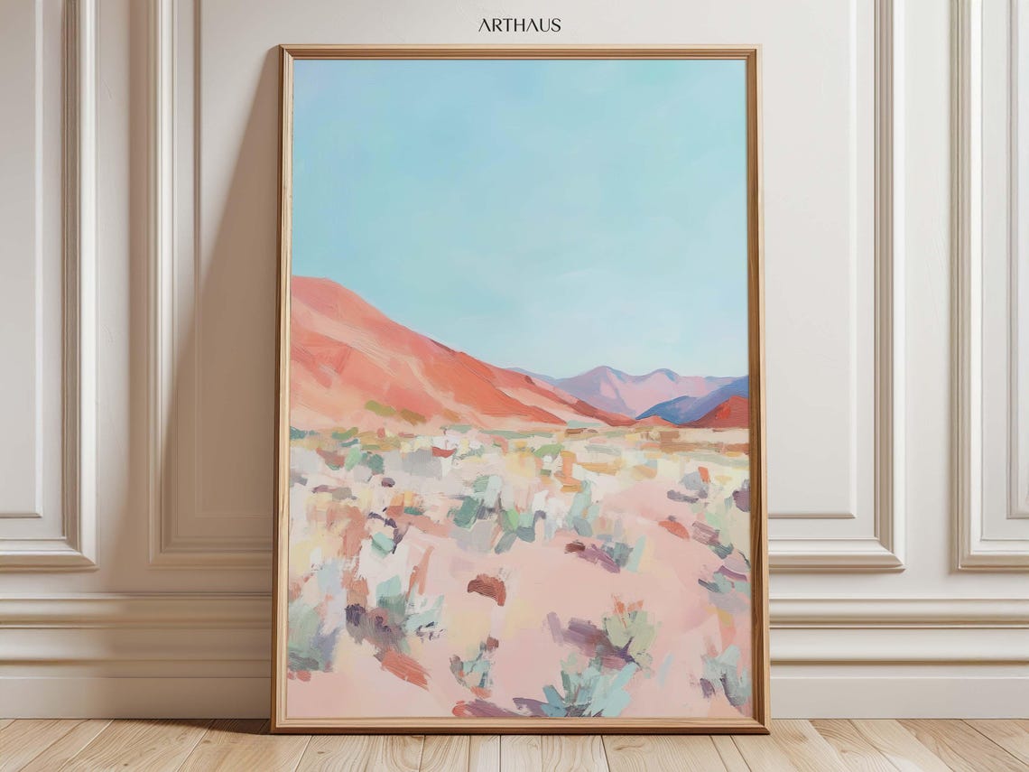 Pastel Desert Red Mountains Wildflower Boho Landscape Poster