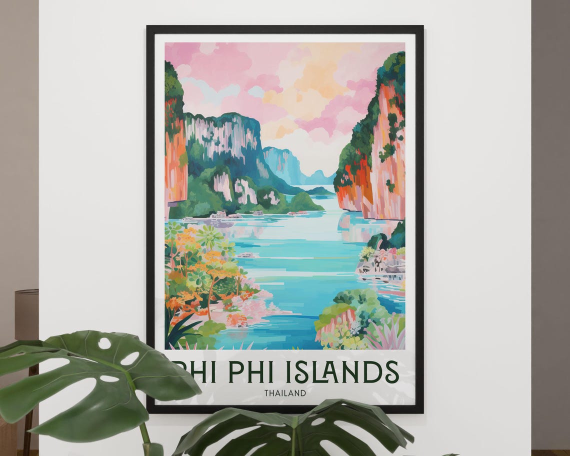 Phi Phi Islands Thailand Turquoise Bay Limestone Cliffs Travel Poster - Image 2
