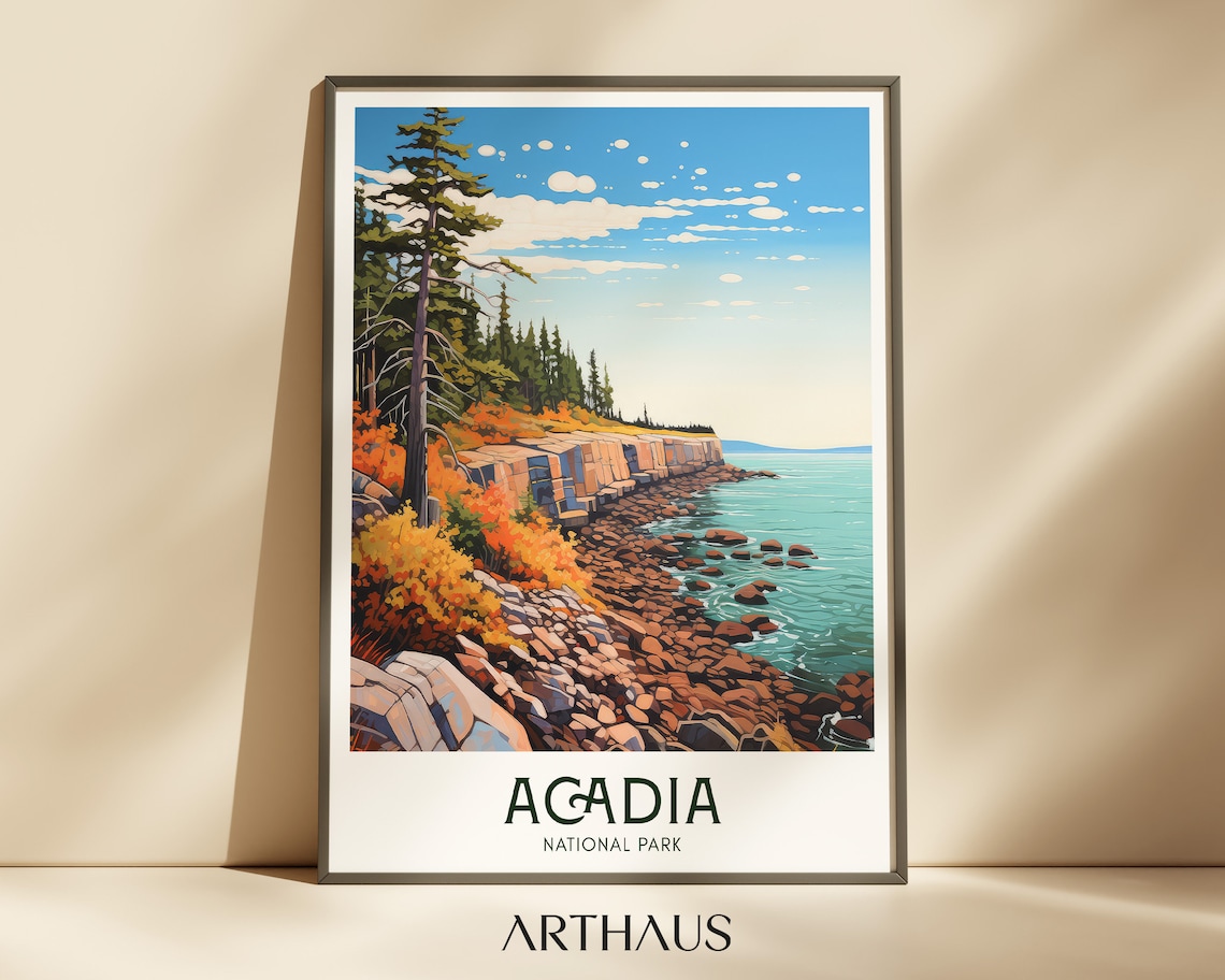 Acadia National Park Rocky Coast Pines Autumn Landscape Wall Art