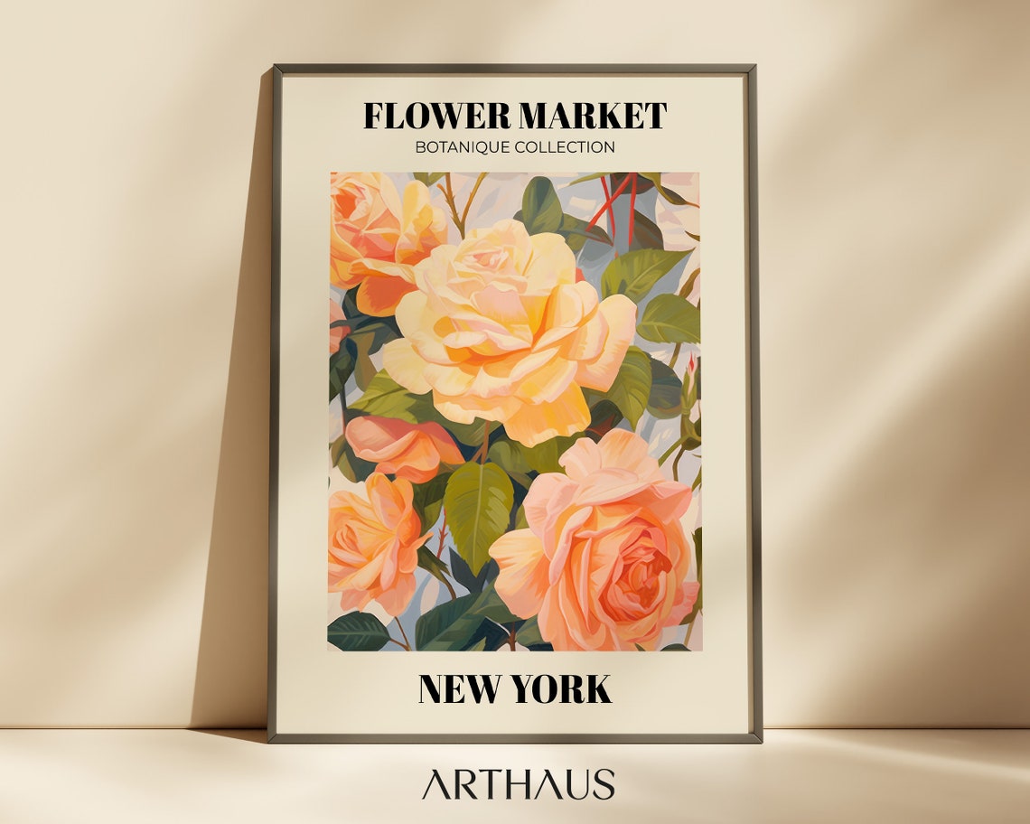 Flower Market New York Print Roses Floral Print Flower Market Prints Trendy Wall Art Botanical Wall Art Flower Poster Art