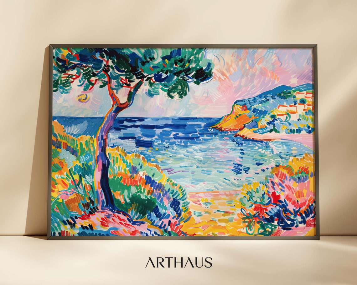 Bold Colorful Fauvist Coastal Seascape Tree Abstract Art Poster