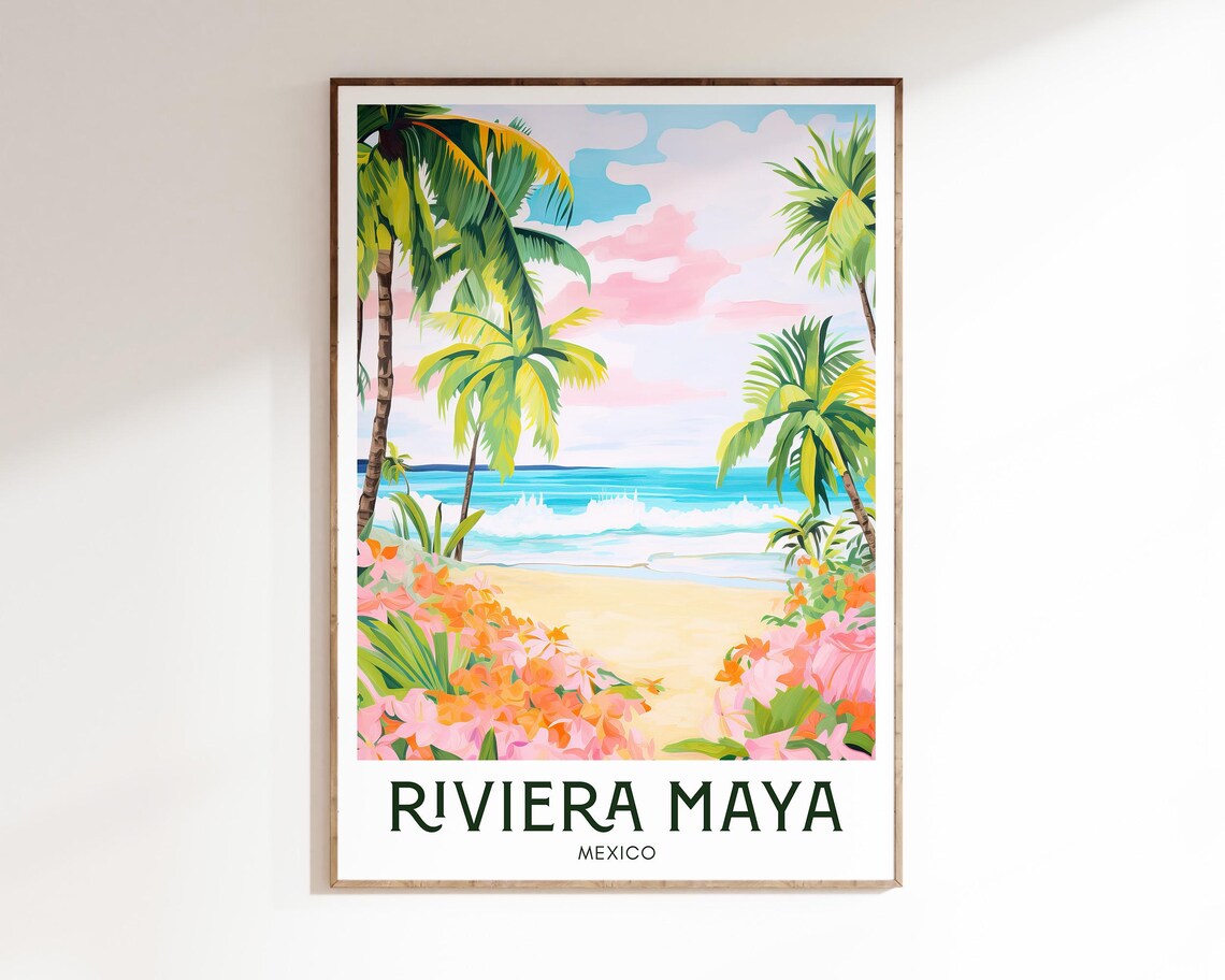 Riviera Maya Mexico Tropical Beach Palm Trees Caribbean Coast Poster - Image 2