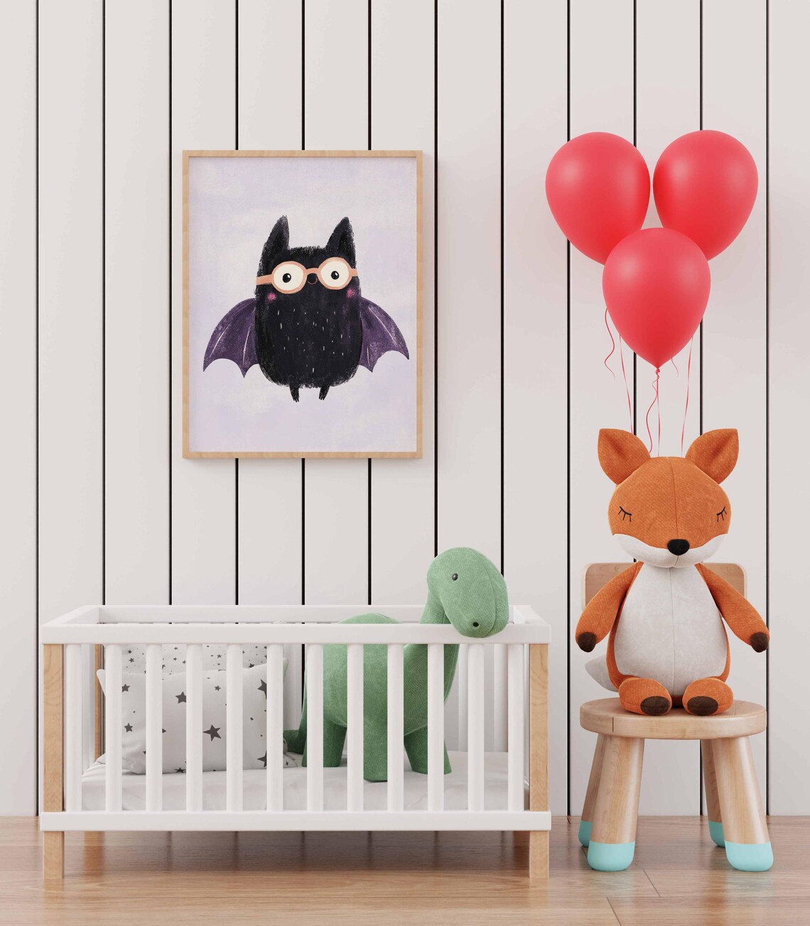 Cute Black Bat Wearing Glasses Purple Nursery Halloween Wall Art - Image 2