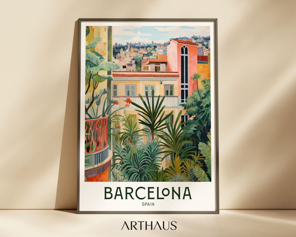 Barcelona Vintage Mid-Century Travel Poster Art Print