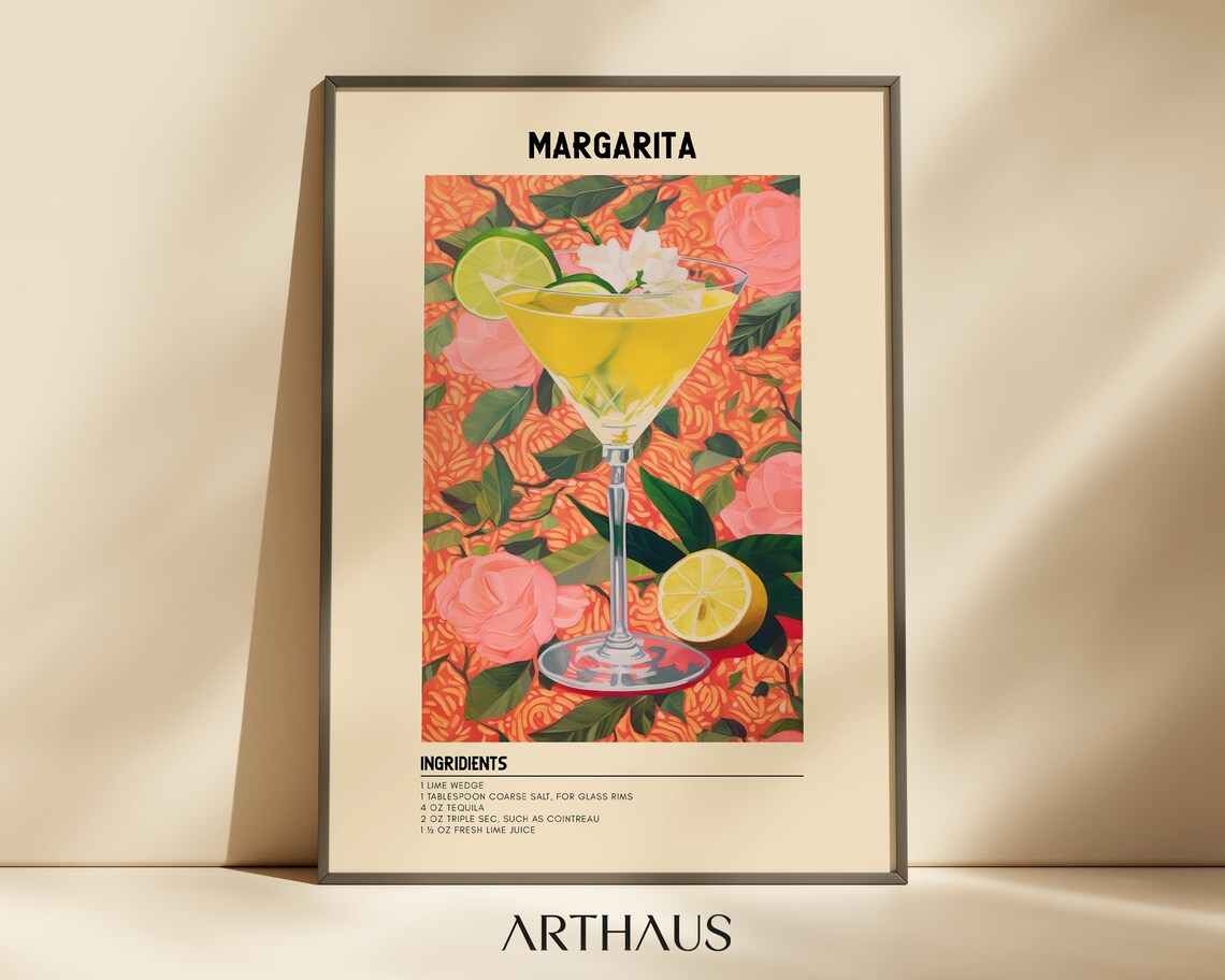 Margarita Cocktail Print, Kitchen Bar Cart Decor