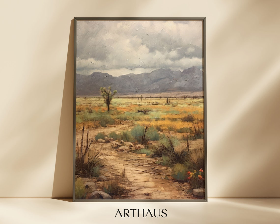 Desert Oil Painting Joshua Tree Mountains Southwestern Poster