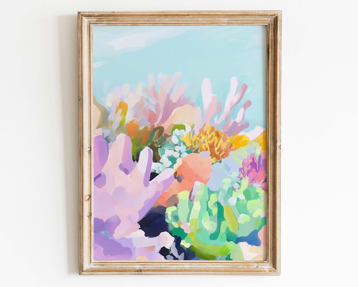 Pastel Coral Reef Abstract Soft Pink Purple Ocean Blooms Coastal Art Poster