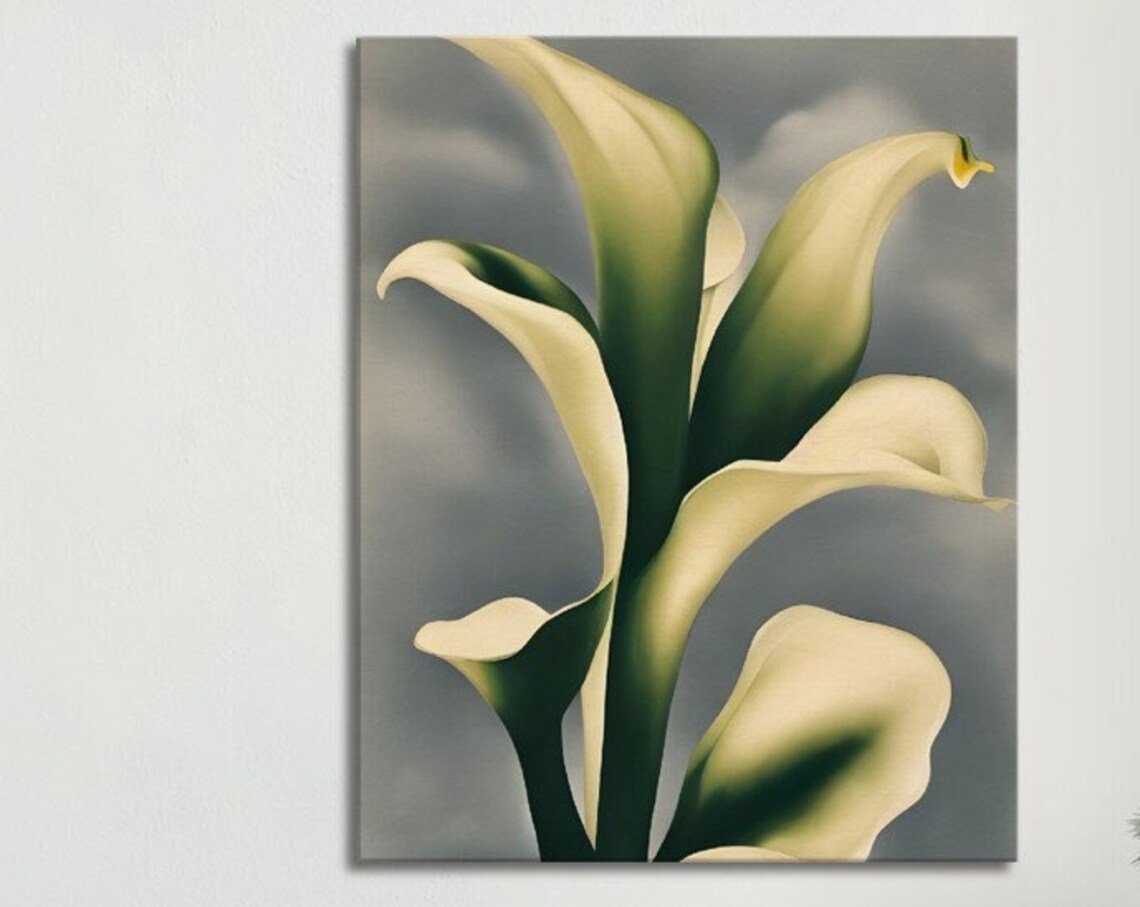 Cream Calla Lilies Gray Minimal Modern Botanical Flower Art Poster