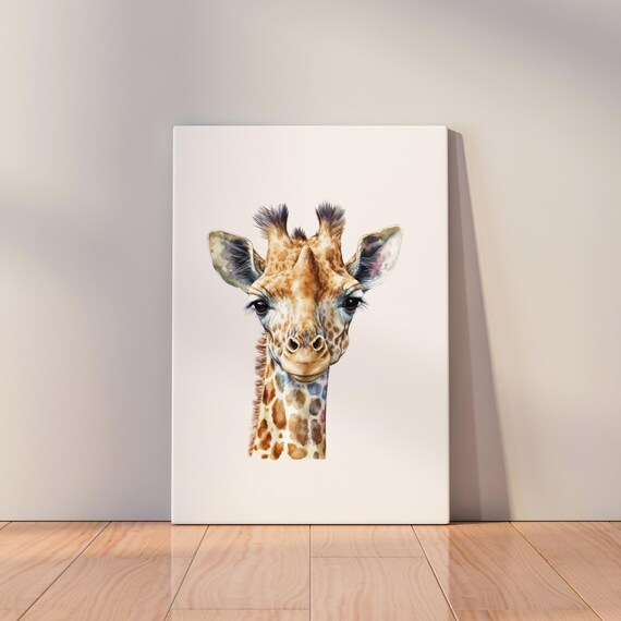 Watercolor Baby Giraffe Face Nursery Safari Animal Portrait Wall Print