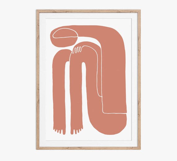 Terracotta Curled Seated Woman Abstract Figurative Art Poster
