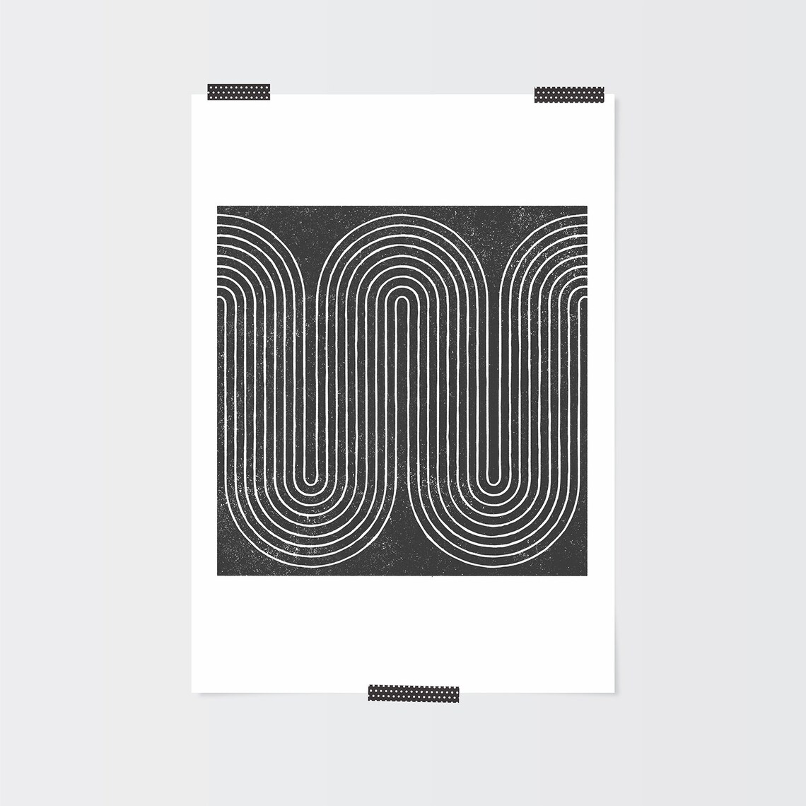 Curvy Lines Woodblock Art Print, Black and White - Image 2