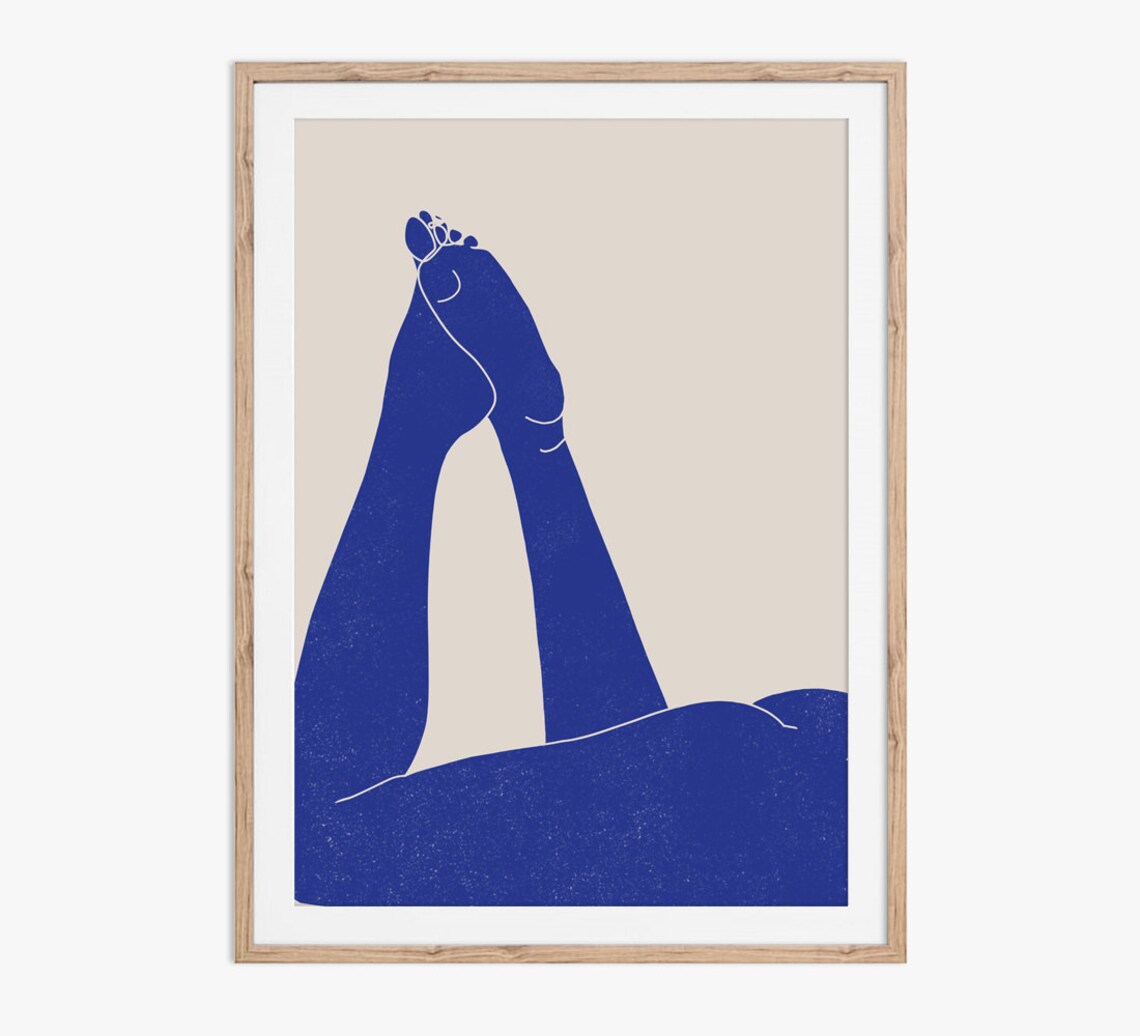 Blue Nude Study 02, Woodblock Style Female Form