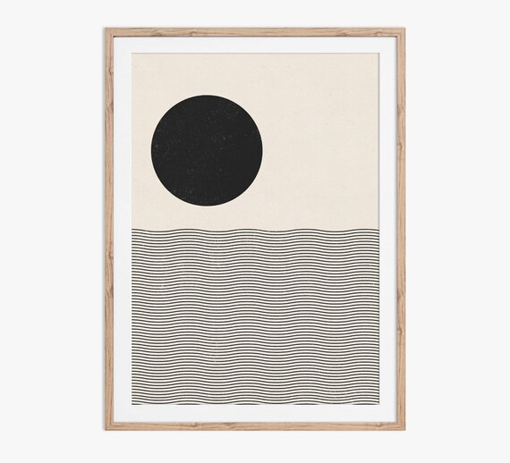 Ocean Waves, Mid-Century Modern Woodblock Art Print