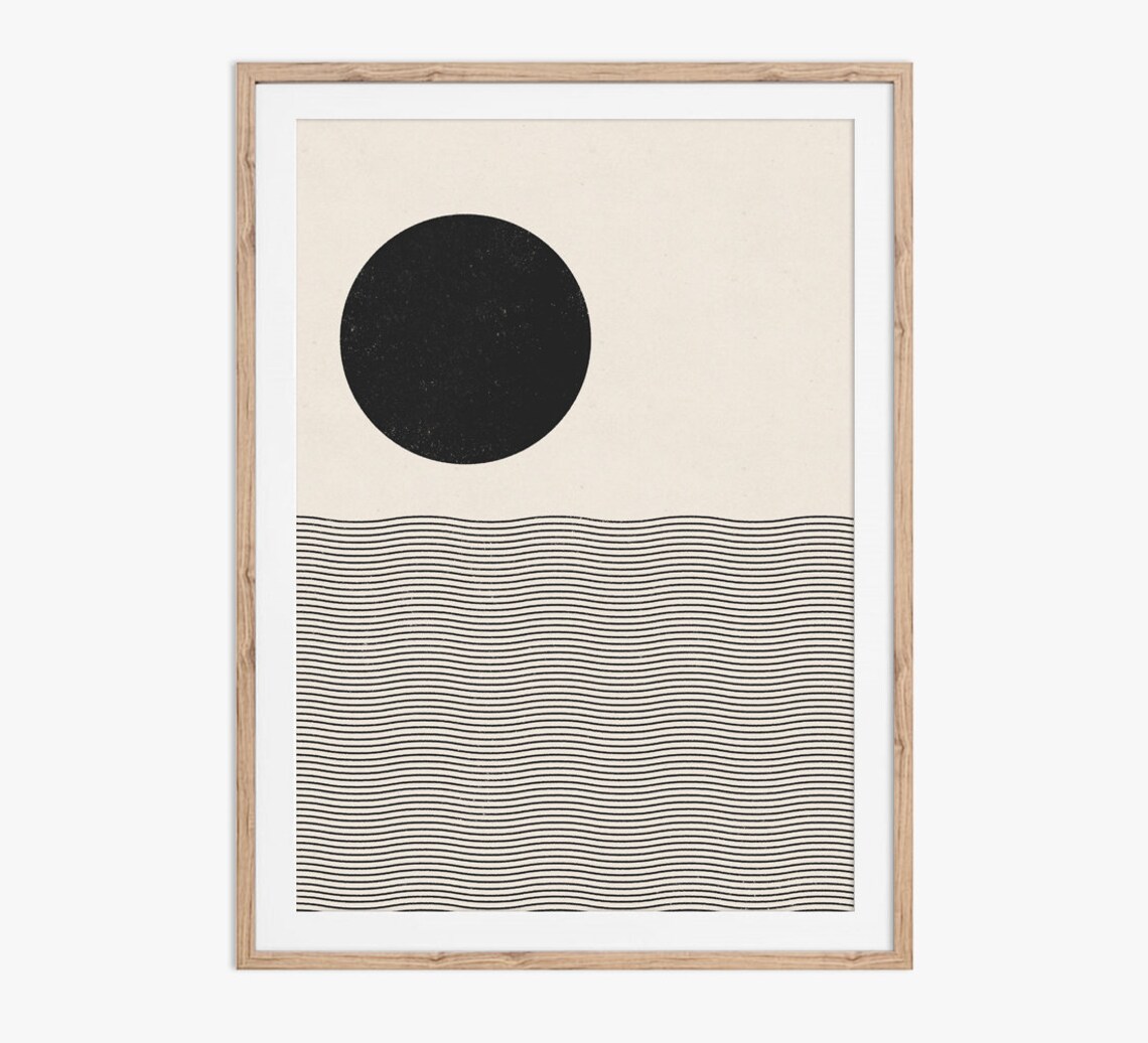 Ocean Waves, Mid-Century Modern Woodblock Art Print