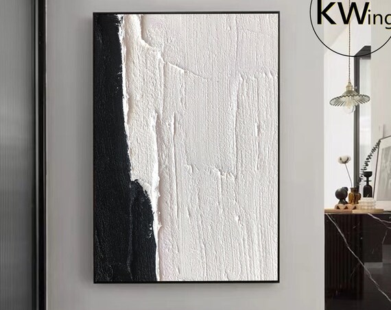 Large Black And White Abstract Painting Black And White Textured Wall Art Black White Painting White Wall Painting White Minimalist Art