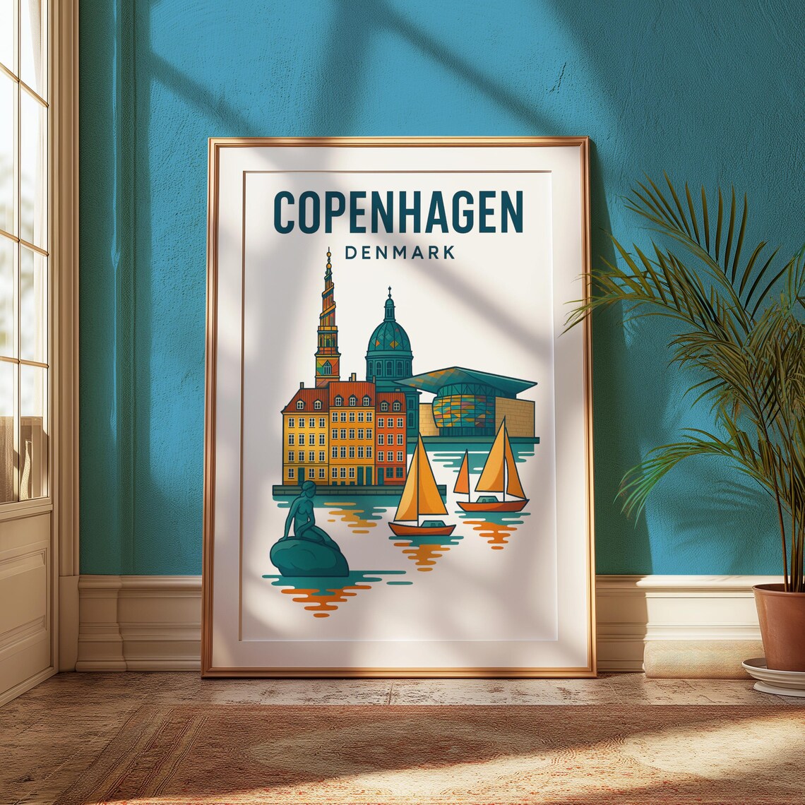 Copenhagen Print Scandinavian Travel Poster Colorful Cityscape