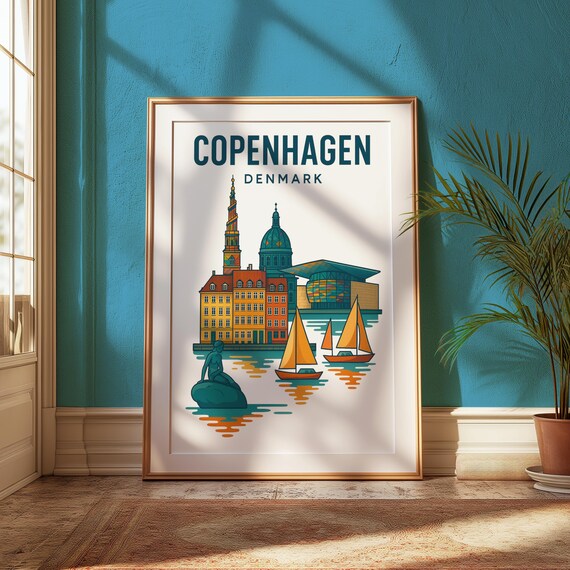 Copenhagen Print Scandinavian Travel Poster Colorful Cityscape