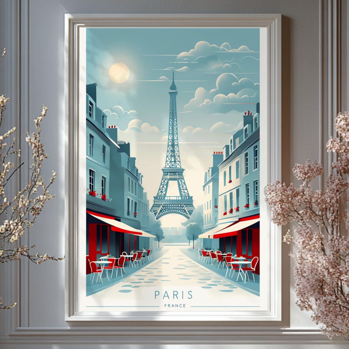 Paris Eiffel Tower French Cafe Street Vintage Illustration Poster